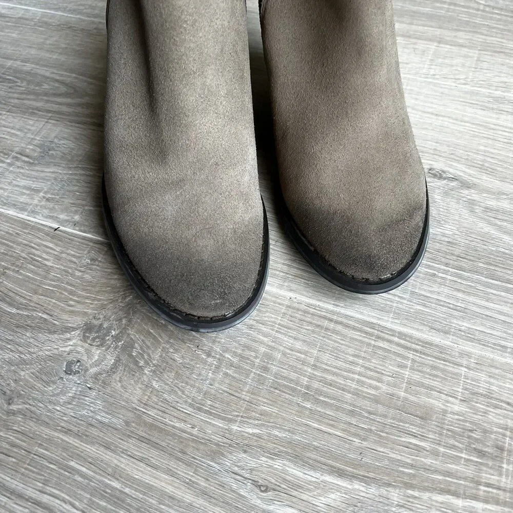 Very Volatile Brown Leather Chunky Block Heel Zip Ankle Booties Sz 6 Womens